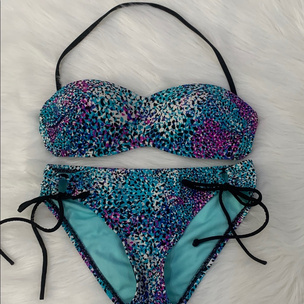 Aerie 2 PC Blue Black Print Bikini Swimsuit Small